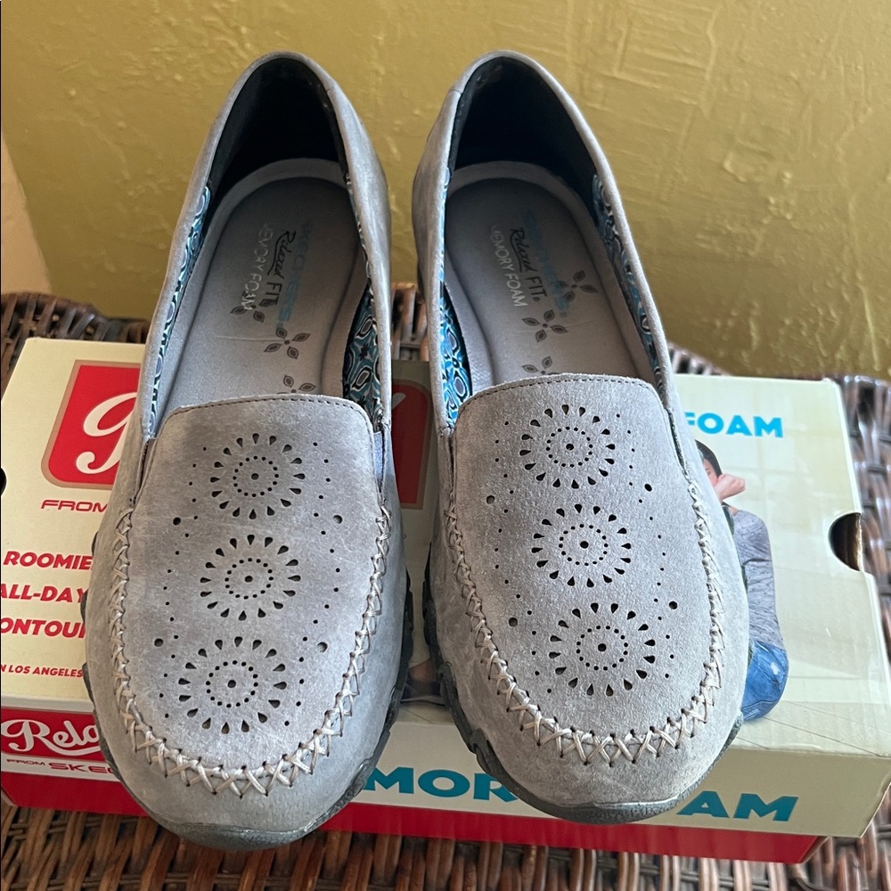 Skechers Gray Slip-On Loafers with Perforated Design